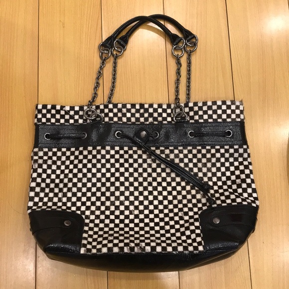 black and white checkered handbag